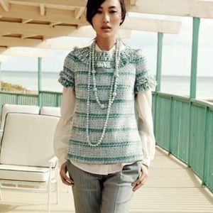 TORY BURCH "Joan" Tweed Embellished Blouse Size 6